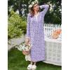 Ekouaer Women’s Long Sleeve Nightgown Full Length Sleepwear Long Sleepshirts Henley Sleep Dress(Purple Floral)
