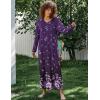 Ekouaer Women’s Long Sleeve Nightgown Full Length Sleepwear Long Sleepshirts Henley Sleep Dress(Purple Flower)