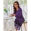 Ekouaer Women’s Long Sleeve Nightgown Full Length Sleepwear Long Sleepshirts Henley Sleep Dress(Purple Flower)