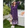 Ekouaer Women’s Long Sleeve Nightgown Full Length Sleepwear Long Sleepshirts Henley Sleep Dress(Purple Flower)