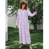 Ekouaer Women’s Long Sleeve Nightgown Full Length Sleepwear Long Sleepshirts Henley Sleep Dress(Purple Flowers)
