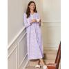 Ekouaer Women’s Long Sleeve Nightgown Full Length Sleepwear Long Sleepshirts Henley Sleep Dress(Purple Flowers)