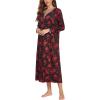 Ekouaer Women’s Long Sleeve Nightgown Full Length Sleepwear Long Sleepshirts Henley Sleep Dress(Red Flowers)