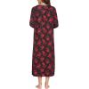 Ekouaer Women’s Long Sleeve Nightgown Full Length Sleepwear Long Sleepshirts Henley Sleep Dress(Red Flowers)
