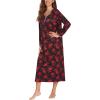 Ekouaer Women’s Long Sleeve Nightgown Full Length Sleepwear Long Sleepshirts Henley Sleep Dress(Red Flowers)