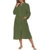 Ekouaer Women Zipper Robe Fleece Long Sleeves Bathrobe Sleepwear Warm Soft Housecoat with Pockets Zip Up House Dresses(Army Green)