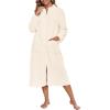 Ekouaer Women Zipper Robe Fleece Long Sleeves Bathrobe Sleepwear Warm Soft Housecoat with Pockets Zip Up House Dresses(Beige)