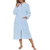 Ekouaer Women Zipper Robe Fleece Long Sleeves Bathrobe Sleepwear Warm Soft Housecoat with Pockets Zip Up House Dresses(Light Blue)
