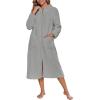 Ekouaer Women Zipper Robe Fleece Long Sleeves Bathrobe Sleepwear Warm Soft Housecoat with Pockets Zip Up House Dresses(Light Gray)