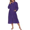 Ekouaer Women Zipper Robe Fleece Long Sleeves Bathrobe Sleepwear Warm Soft Housecoat with Pockets Zip Up House Dresses(Purple)