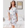 Ekouaer Women Zipper Robes Knit Short Bathrobe Lightweight House Coat with Pockets Soft Nightgown S-XXL(Big Floral White)