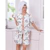 Ekouaer Women Zipper Robes Knit Short Bathrobe Lightweight House Coat with Pockets Soft Nightgown S-XXL(Big Floral White)