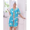 Ekouaer Women Zipper Robes Knit Short Bathrobe Lightweight House Coat with Pockets Soft Nightgown S-XXL(Blue White Flower)