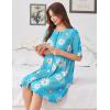 Ekouaer Women Zipper Robes Knit Short Bathrobe Lightweight House Coat with Pockets Soft Nightgown S-XXL(Blue White Flower)