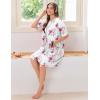 Ekouaer Women Zipper Robes Knit Short Bathrobe Lightweight House Coat with Pockets Soft Nightgown S-XXL(Floral White)