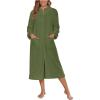 Ekouaer Women Zipper Robe Fleece Long Sleeves Bathrobe Sleepwear Warm Soft Housecoat with Pockets Zip Up House Dresses(Army Green)