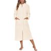 Ekouaer Women Zipper Robe Fleece Long Sleeves Bathrobe Sleepwear Warm Soft Housecoat with Pockets Zip Up House Dresses(Beige)