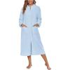 Ekouaer Women Zipper Robe Fleece Long Sleeves Bathrobe Sleepwear Warm Soft Housecoat with Pockets Zip Up House Dresses(Light Blue)
