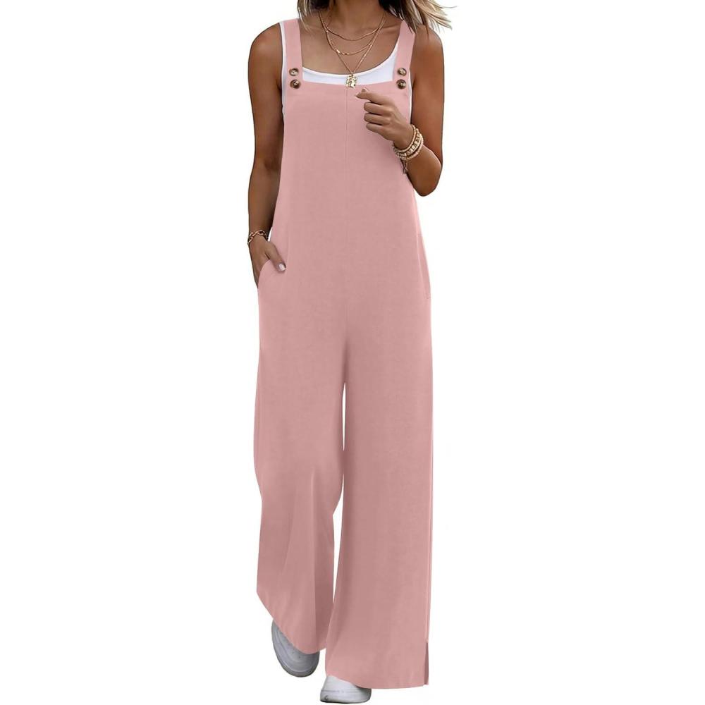 imageEkouaer Overalls for Women Loose Wide Leg Jumpsuits Casual One Piece Floral Boho Outfits Baggy Jumpers Comfy Summer RompersDirty Pink