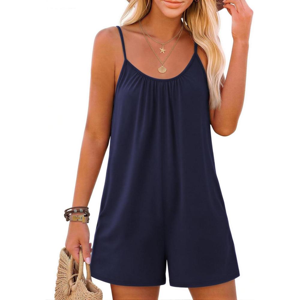 imageEkouaer Summer Rompers for Women Boho Beach Vacation Outfits Sleeveless Loose Shorts Overalls 2026 Jumpsuit With PocketsNavy Blue