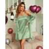 Ekouaer Sleepwear Women’s Satin Nightgown with Robes Set 2 Piece Sexy Lace Cami Nightwear(Light Green)