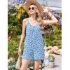 Ekouaer Summer Rompers for Women Boho Beach Vacation Outfits Sleeveless Loose Shorts Overalls 2026 Jumpsuit With Pockets(Blue White Floral)