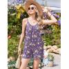 Ekouaer Summer Rompers for Women Boho Beach Vacation Outfits Sleeveless Loose Shorts Overalls 2026 Jumpsuit With Pockets(Purple Floral)