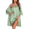 Ekouaer Sleepwear Women’s Satin Nightgown with Robes Set 2 Piece Sexy Lace Cami Nightwear(Light Green)