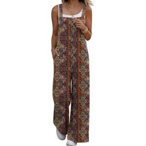 Ekouaer Overalls for Women Loose Wide Leg Jumpsuits Casual One Piece Floral Boho Outfits Baggy Jumpers Comfy Summer Rompers(A Boho Print)