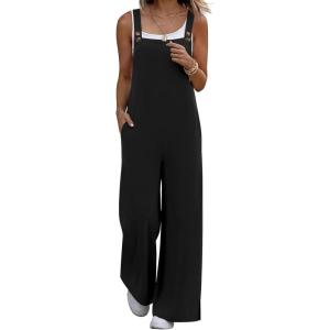 Ekouaer Overalls for Women Loose Wide Leg Jumpsuits Casual One Piece Floral Boho Outfits Baggy Jumpers Comfy Summer Rompers(Black)