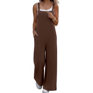 Ekouaer Overalls for Women Loose Wide Leg Jumpsuits Casual One Piece Floral Boho Outfits Baggy Jumpers Comfy Summer Rompers(Brown)