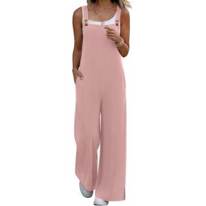Ekouaer Overalls for Women Loose Wide Leg Jumpsuits Casual One Piece Floral Boho Outfits Baggy Jumpers Comfy Summer Rompers(Dirty Pink)