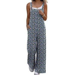Ekouaer Overalls for Women Loose Wide Leg Jumpsuits Casual One Piece Floral Boho Outfits Baggy Jumpers Comfy Summer Rompers(Navy Blue Floral)