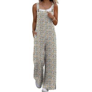 Ekouaer Overalls for Women Loose Wide Leg Jumpsuits Casual One Piece Floral Boho Outfits Baggy Jumpers Comfy Summer Rompers(White Floral)