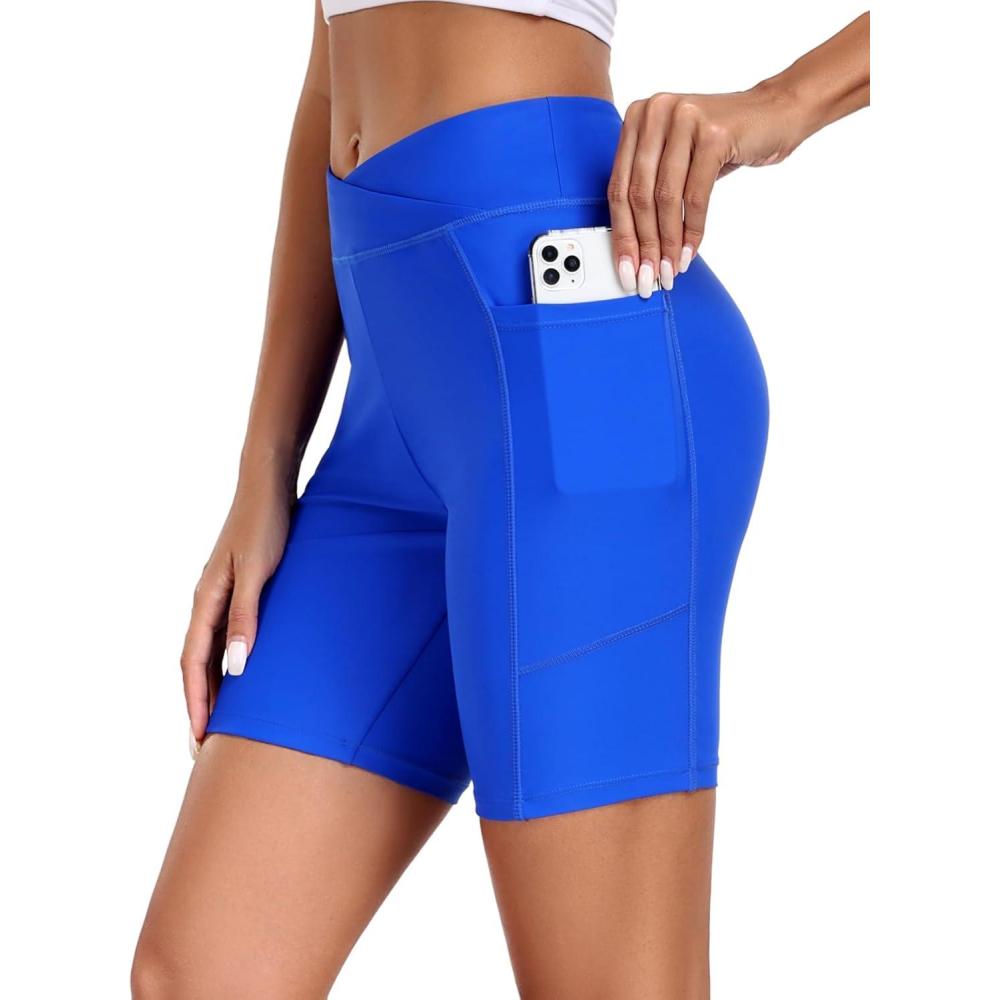 imageEkouaer Womens 85 Board Shorts High Waisted Swim Shorts Cross Waist Beach Surf Swimwear Swimsuit Bottoms with Pocket S3XLSky Blue