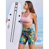 Ekouaer Women’s 8.5″ Board Shorts High Waisted Swim Shorts Cross Waist Beach Surf Swimwear Swimsuit Bottoms with Pocket S-3XL(A-red Tropical Flowers-01)