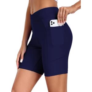 Ekouaer Women’s 8.5″ Board Shorts High Waisted Swim Shorts Cross Waist Beach Surf Swimwear Swimsuit Bottoms with Pocket S-3XL(A-navy Blue-01)