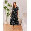 Ekouaer Long Nightgowns for Women 3 Pack Night Gown Short Sleeve House Dress V Neck Lounge Dress Plus Size Sleep Shirts(Black Floral/Grey/Blue)
