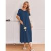Ekouaer Long Nightgowns for Women 3 Pack Night Gown Short Sleeve House Dress V Neck Lounge Dress Plus Size Sleep Shirts(Black Floral/Grey/Blue)
