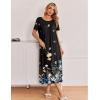 Ekouaer Long Nightgowns for Women 3 Pack Night Gown Short Sleeve House Dress V Neck Lounge Dress Plus Size Sleep Shirts(Black/Grey/Black Butterfly)