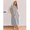 Ekouaer Long Nightgowns for Women 3 Pack Night Gown Short Sleeve House Dress V Neck Lounge Dress Plus Size Sleep Shirts(Black/Grey/Grey Stripe)