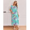 Ekouaer Long Nightgowns for Women 3 Pack Night Gown Short Sleeve House Dress V Neck Lounge Dress Plus Size Sleep Shirts(Black/Lilac/Green Flower)