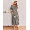 Ekouaer Long Nightgowns for Women 3 Pack Night Gown Short Sleeve House Dress V Neck Lounge Dress Plus Size Sleep Shirts(Black/Wine Red/Leopard)