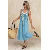 Ekouaer Sleeveless Nightgowns for Women Lace V-neck Long Nightdress Wide Strap Sleepwear Soft Lounge Dresses(Blue Flower)