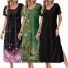Ekouaer Long Nightgowns for Women 3 Pack Night Gown Short Sleeve House Dress V Neck Lounge Dress Plus Size Sleep Shirts(Black/Black Pink Floral/Green Floral)