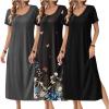 Ekouaer Long Nightgowns for Women 3 Pack Night Gown Short Sleeve House Dress V Neck Lounge Dress Plus Size Sleep Shirts(Black/Grey/Black Butterfly)