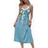 Ekouaer Sleeveless Nightgowns for Women Lace V-neck Long Nightdress Wide Strap Sleepwear Soft Lounge Dresses(Blue Flower)
