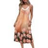 Ekouaer Sleeveless Nightgowns for Women Lace V-neck Long Nightdress Wide Strap Sleepwear Soft Lounge Dresses(Brown Orange Floral)