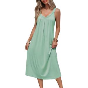 Ekouaer Sleeveless Nightgowns for Women Lace V-neck Long Nightdress Wide Strap Sleepwear Soft Lounge Dresses(Light Green)