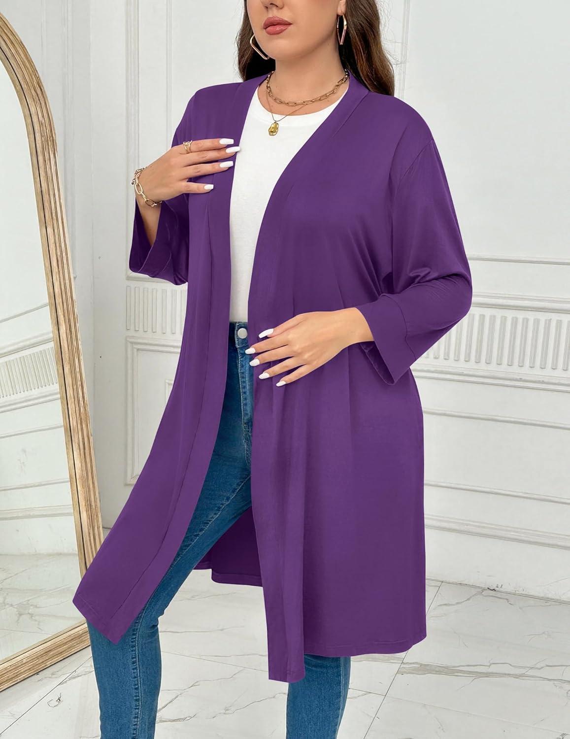 imageEkouaer Women Plus Size Robe Knee Length Lightweight Bathrobe Short Kimono Robes with Pockets Maternity RobeDeep Purple